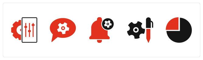 A set of 5 Business icons as configuration, chat settings, notification settings vector