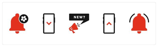 A set of 5 Business icons as notification settings, swipe down, new message vector