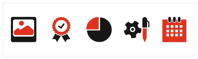 A set of 5 Business icons as gallery, correct badge, pie chart vector