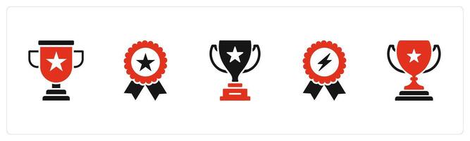 A set of 5 Business icons as trophy cup, star badge, winning trophy cup vector