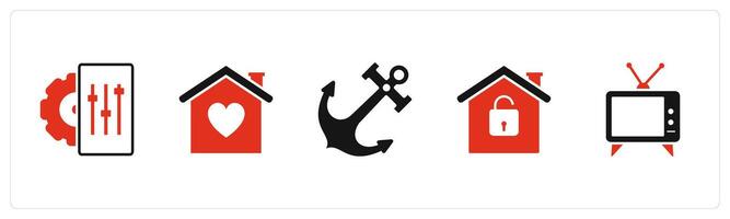 A set of 5 Business icons as configuration, sweet home, anchor vector