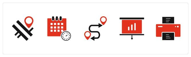 A set of 5 Business icons as road map, schedule, route map vector