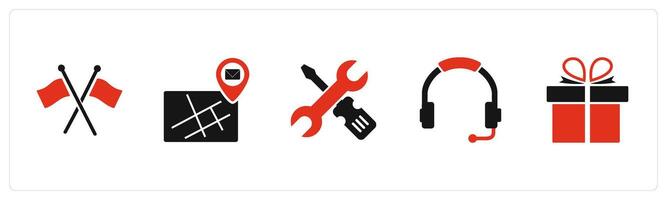 A set of 5 Business icons as cross flag, email location, replacement vector