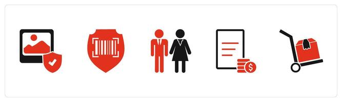 A set of 5 Business icons as gallery security, bar code security, male female vector