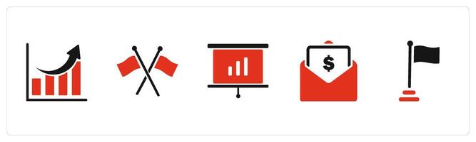 A set of 5 Business icons as growth, cross flag, presentation vector
