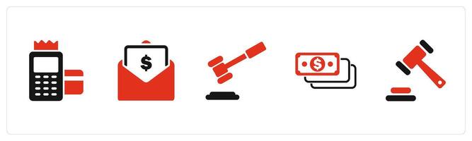 A set of 5 Business icons as card swipe machine, salary mail, law vector