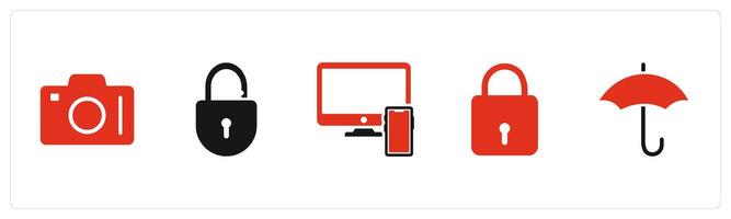 A set of 5 Business icons as dslr, open lock, responsive vector