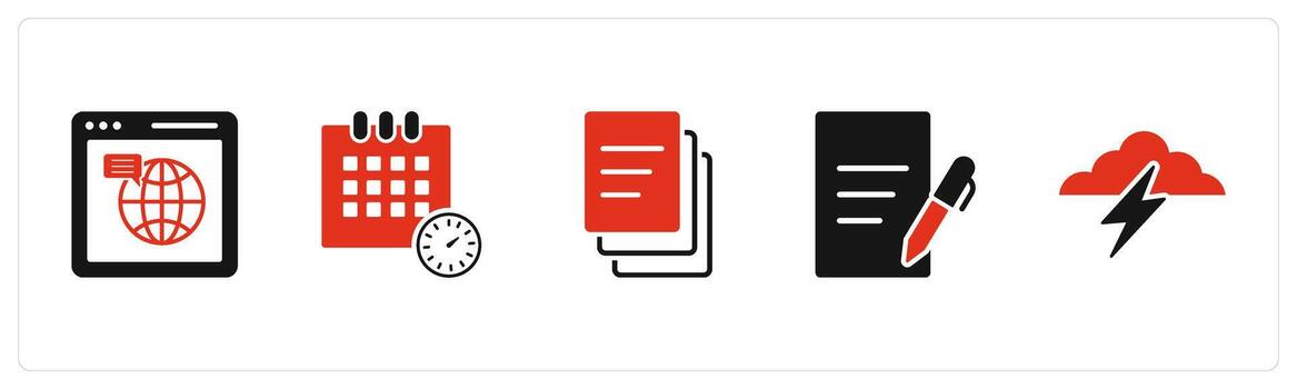 A set of 5 Business icons as web browser, schedule, duplicate copy vector
