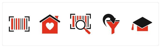 A set of 5 Business icons as bar code, sweet home, search bar code vector