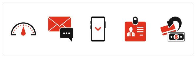 A set of 5 Business icons as speed, email notification, swipe down vector