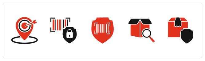 A set of 5 Business icons as target location, bar security safety, bar code security vector