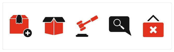 A set of 5 Business icons as add product, box, law vector