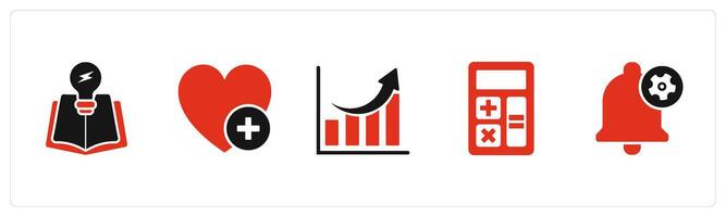 A set of 5 Business icons as education idea, heart, growth, vector