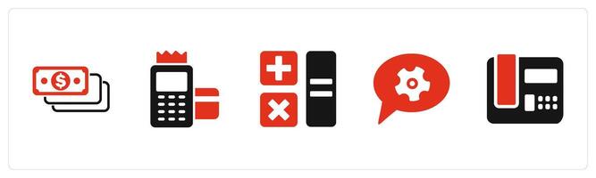 A set of 5 Business icons as money, card swipe machine, calculation vector