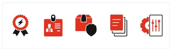 A set of 5 Business icons as badge with lightning, id card, parcel security vector