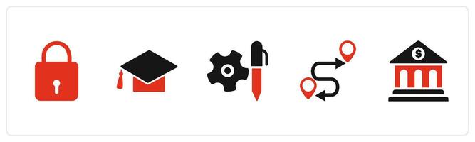 A set of 5 Business icons as lock, graduation cap, edit settings vector