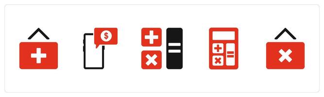 A set of 5 Business icons as add button, digital payment, calculation vector