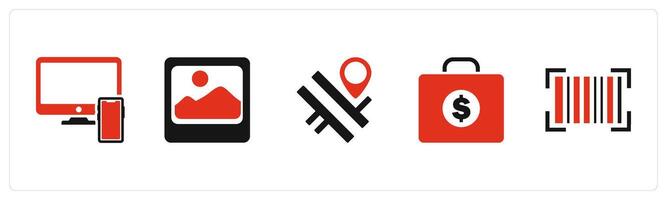 A set of 5 Business icons as responsive, gallery, road map vector
