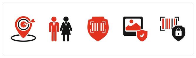 A set of 5 Business icons as target location, male female, bar code security vector