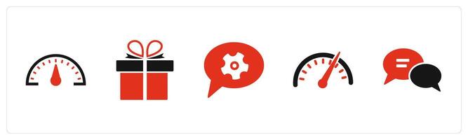 A set of 5 Business icons as speed, present, chat settings vector