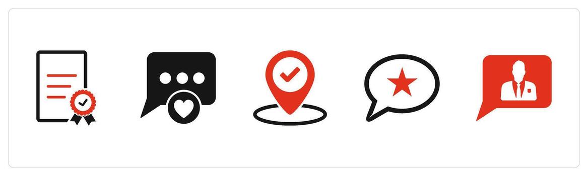 A set of 5 Business icons as certificate, favorite message, approved location vector