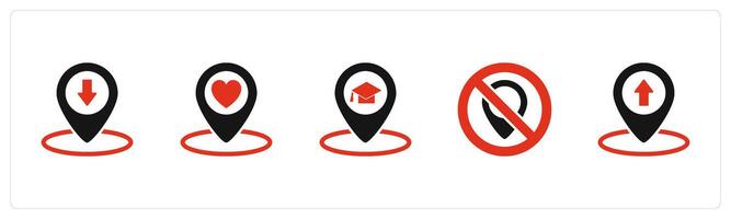 A set of 5 Business icons as pin, favorite location, university location vector
