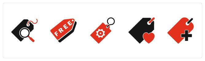 A set of 5 Business icon as search tag, free tag, tag setting vector