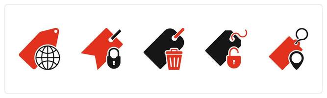 A set of 5 Business icon as global tag, tag security, remove tag vector