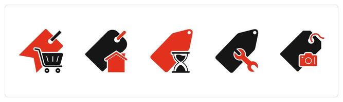 A set of 5 Business icon as shopping tag, home tag, shopping on time vector