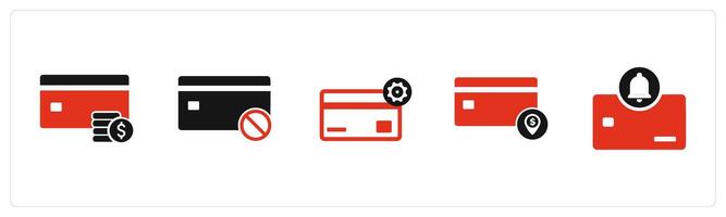 A set of 5 Business icon as card payment, card prohibited, card settings vector
