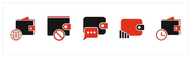 A set of 5 Business icon as favorite wallet, wallet settings, wallet notification vector
