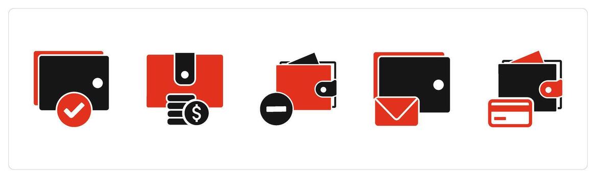 A set of 5 Business icon as favorite wallet, wallet settings, wallet notification vector