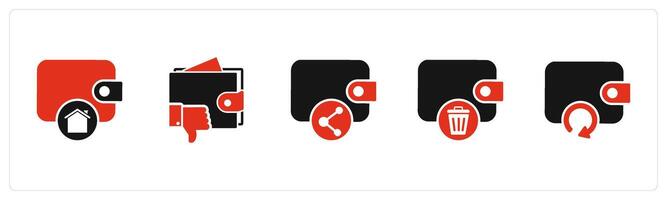 A set of 5 Business icon as money wallet, dislike wallet, share wallet vector