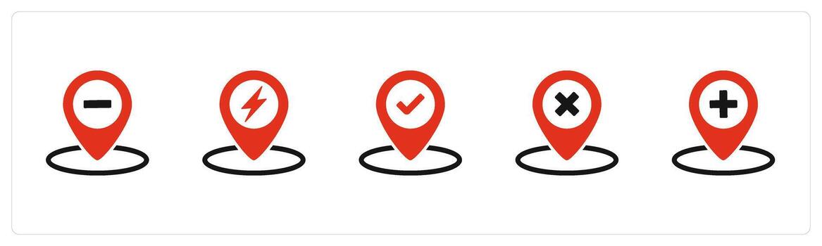 A set of 5 Business icon as remove location, location, approved location vector