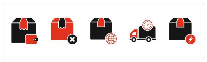 A set of 5 Business icon as pay on delivery, wrong order, international order vector