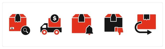 A set of 5 Business icon as search order, shipping cost, delivery notification vector