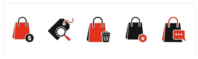 A set of 5 Business icon as financial bag, search tag, remove tag vector