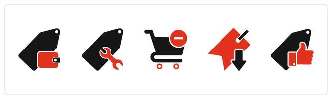 A set of 5 Business icon as wallet tag, repair tag, remove cart vector