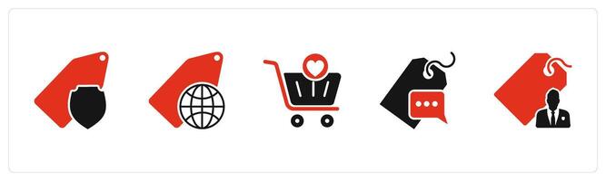 A set of 5 Business icon as tag security, global tag, favorite cart vector