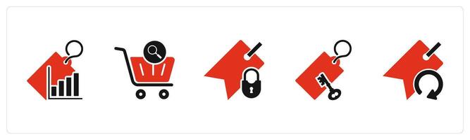 A set of 5 Business icon as revenue tag, cart search, tag security vector