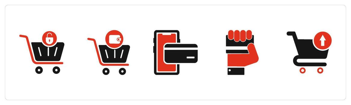 A set of 5 Business icon as cart protection, shopping cart, mobile payment vector
