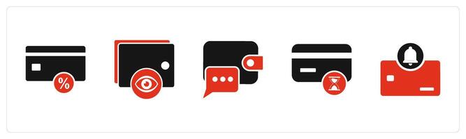 A set of 5 Business icons as card discount, view wallet, message vector