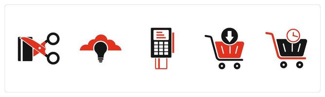 A set of 5 Business icon as cut price, cloud idea, card swipe machine vector