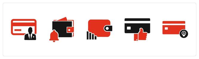 A set of 5 Business icons as card owner, wallet notification, revenue wallet vector