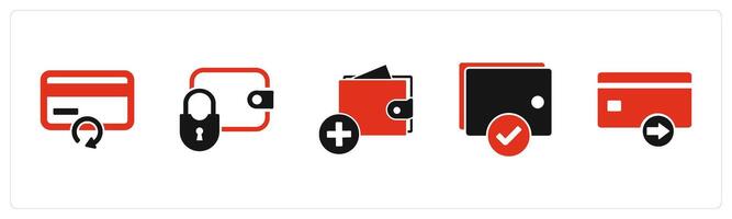 A set of 5 Business icons as update card, money protection, add to wallet vector