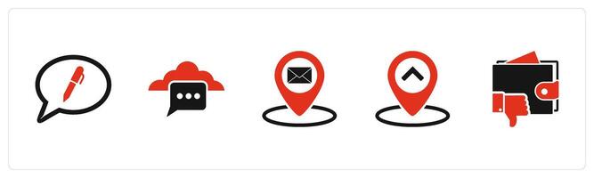 A set of 5 Business icons as edit message, cloud message, message location vector