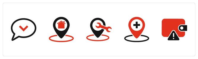 A set of 5 Business icons as message, home location, location maintenance vector