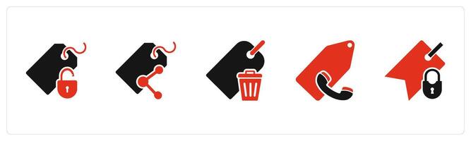 A set of 5 Business icons as tag protection, share tag, remove tag vector