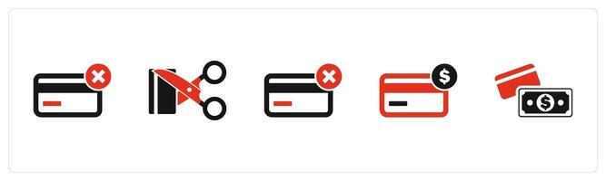 A set of 5 Business icons as remove card, cut price, expired credit card vector