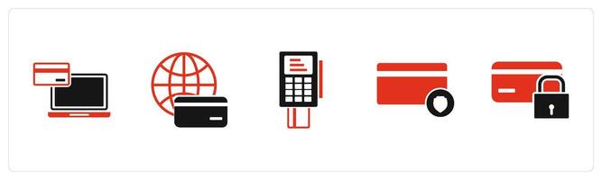 A set of 5 Business icons as online payment, global card, card swipe machine vector